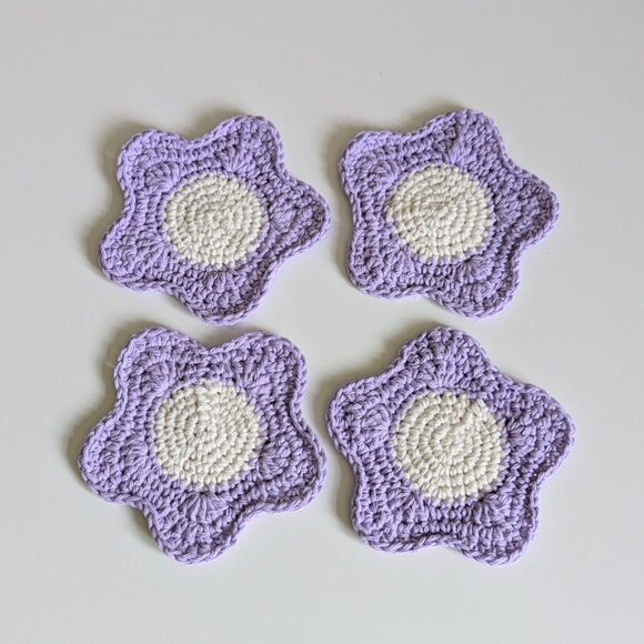Crochet Flower Coaster Set of 4 - Picture 4 of 9